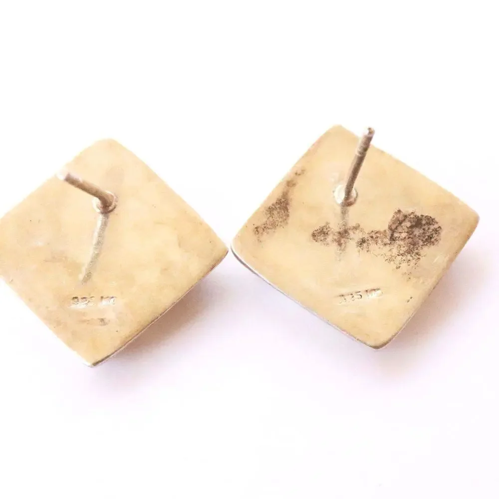 Sterling Silver 925 3D Square Stud Earrings Bevelled Edge Pierced Post